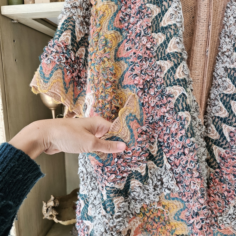 $128 Anthropologie x Akemi + Kin Alva Wrap Tan Multi Chevron Textured Size O/S - Picture 8 of 11